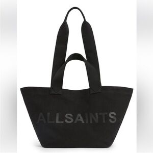 All Saints Black Canvas Logo Tote and Pouch with Dual Straps